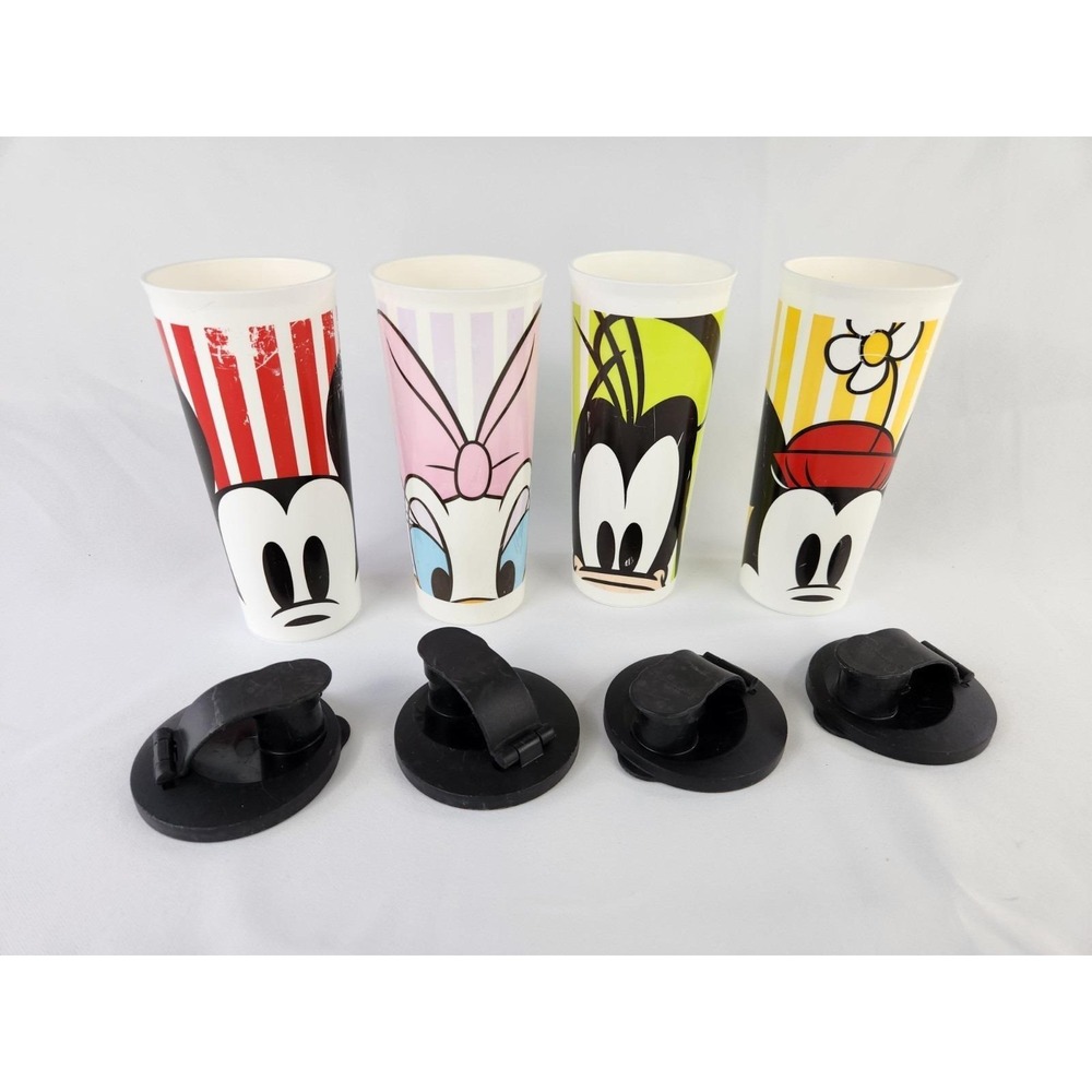 Vintage Disney Character Tupperware 16oz Tumbler Cups Flip Lids Set of 4 Mickey